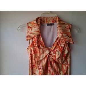 Evolution Not Revolution Womens Orange Abstract Print Twist Front Sleeveless Top